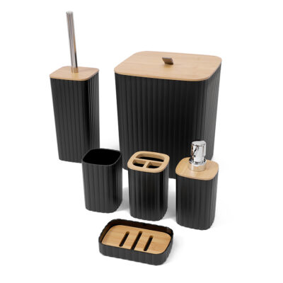 Set Elegante Ranurado 6 Piezas de Baño Bambú NEGROSKU: 6944